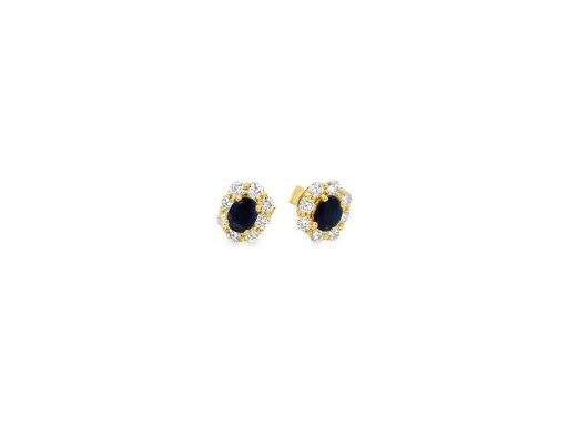 18K Yellow Gold Sapphire Cluster Stud Earrings with Natural Diamonds